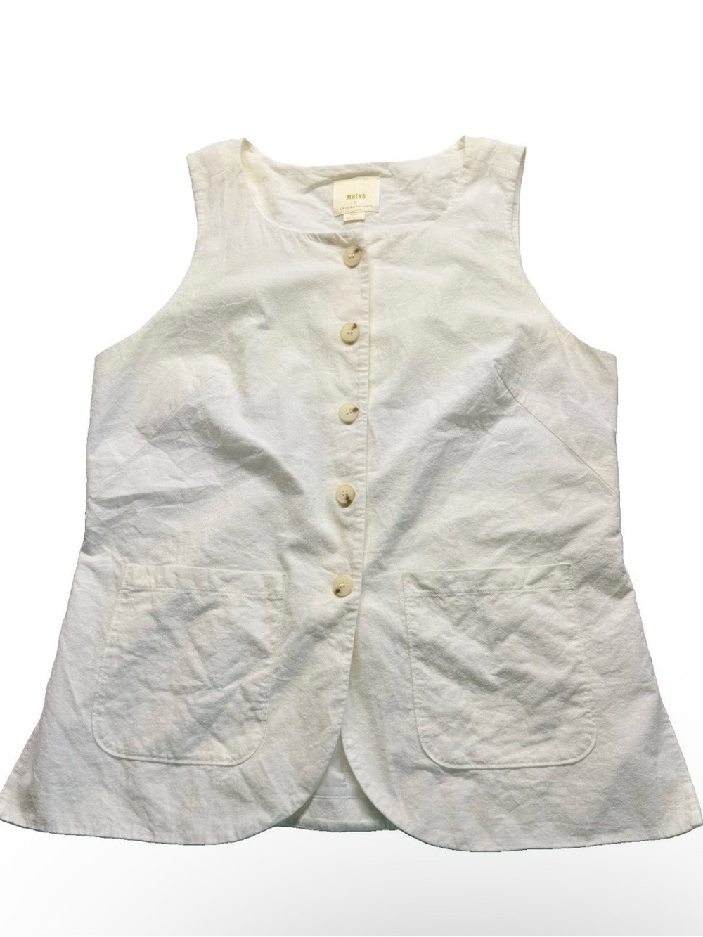 Anthropologie Maeve XL Cream Vest Lined Longline Waistcoat Pockets Cream